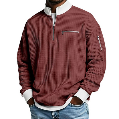 Sweatshirt décontracté pour homme en tissu nid d'abeille avec zip au quart
