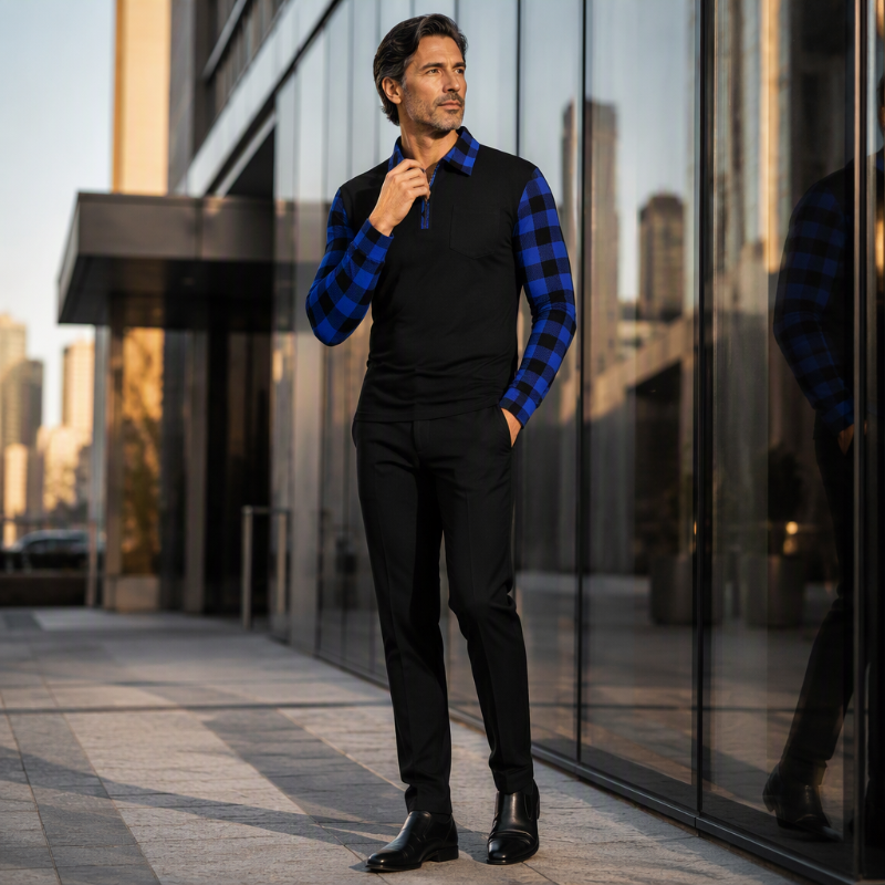 Chemise décontractée à manches longues et demi-zip pour homme