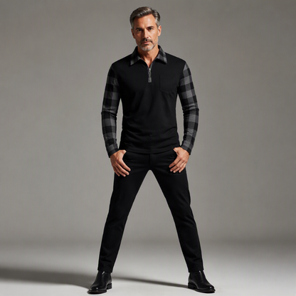 Chemise décontractée à manches longues et demi-zip pour homme