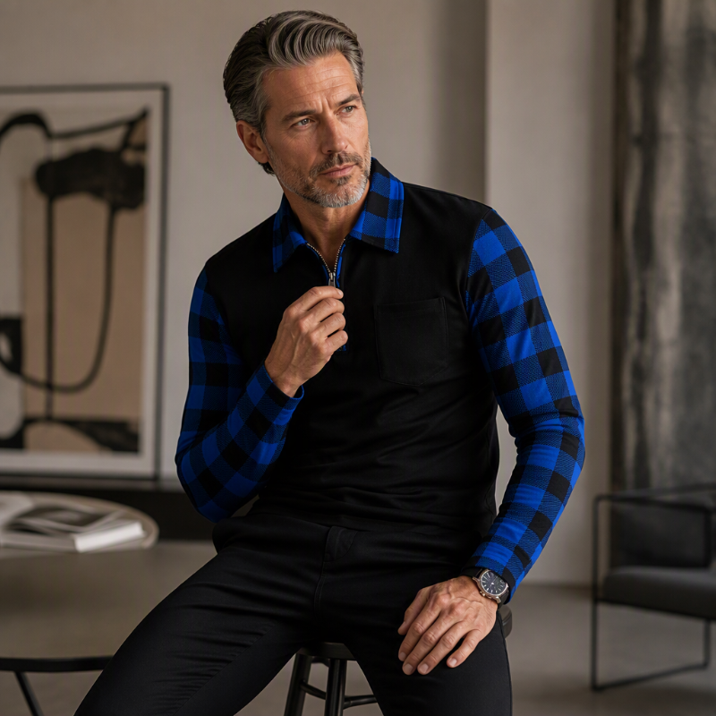 Chemise décontractée à manches longues et demi-zip pour homme