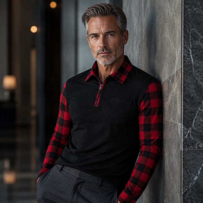 Chemise décontractée à manches longues et demi-zip pour homme