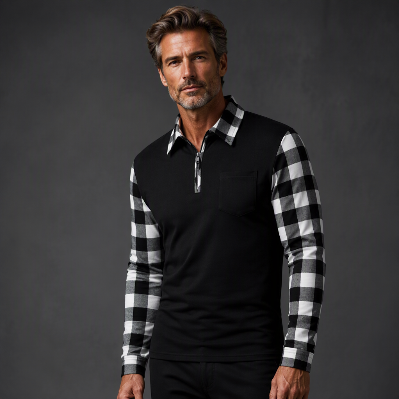 Chemise décontractée à manches longues et demi-zip pour homme
