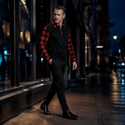 Chemise décontractée à manches longues et demi-zip pour homme