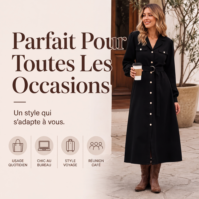 🌸 OFFRE LIMITÉE –50% ! ✨ Robe chemise mi-longue en velours côtelé pour femme avec ceinture