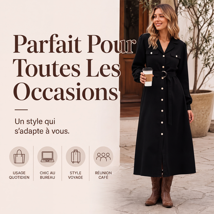 🌸 OFFRE LIMITÉE –50% ! ✨ Robe chemise mi-longue en velours côtelé pour femme avec ceinture