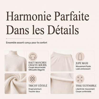 🌸 OFFRE LIMITÉE –50% ! ✨ Ensemble haut à manches chauve-souris et jupe longue pour femme