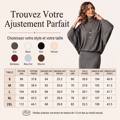 🌸 OFFRE LIMITÉE –50% ! ✨ Ensemble haut à manches chauve-souris et jupe longue pour femme