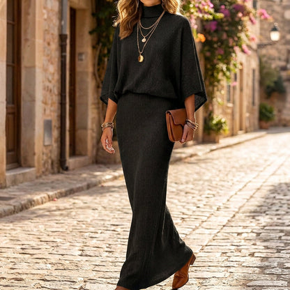 🌸 OFFRE LIMITÉE –50% ! ✨ Ensemble haut à manches chauve-souris et jupe longue pour femme