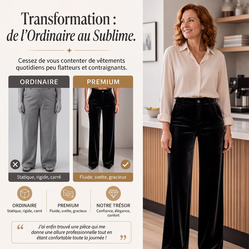 🌸 OFFRE LIMITÉE –50% ! ✨ Pantalon taille haute large en velours pour femme