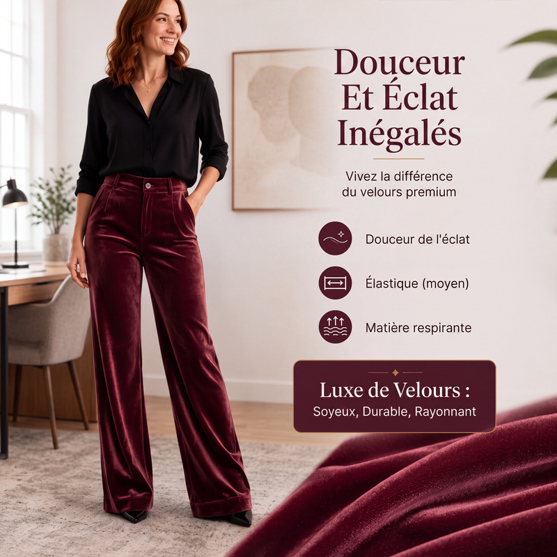 🌸 OFFRE LIMITÉE –50% ! ✨ Pantalon taille haute large en velours pour femme