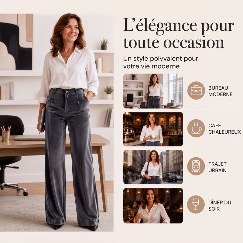 🌸 OFFRE LIMITÉE –50% ! ✨ Pantalon taille haute large en velours pour femme