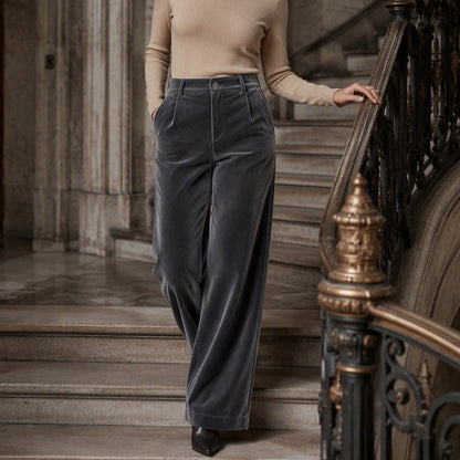🌸 OFFRE LIMITÉE –50% ! ✨ Pantalon taille haute large en velours pour femme
