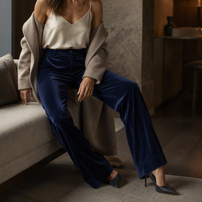 🌸 OFFRE LIMITÉE –50% ! ✨ Pantalon taille haute large en velours pour femme