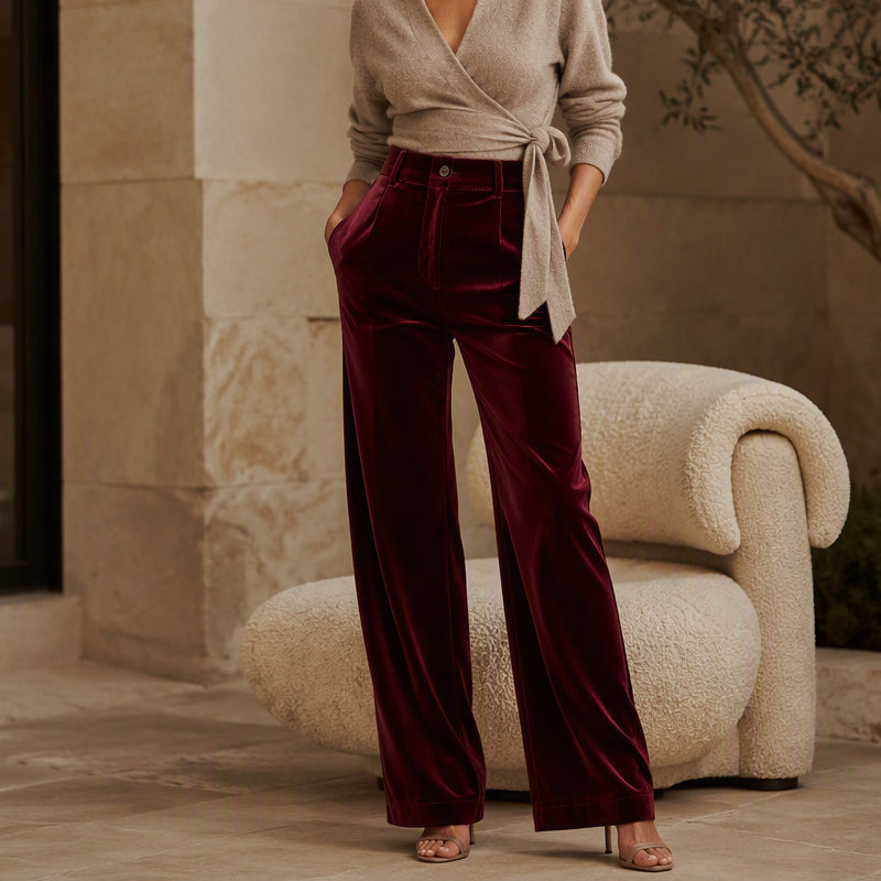 🌸 OFFRE LIMITÉE –50% ! ✨ Pantalon taille haute large en velours pour femme