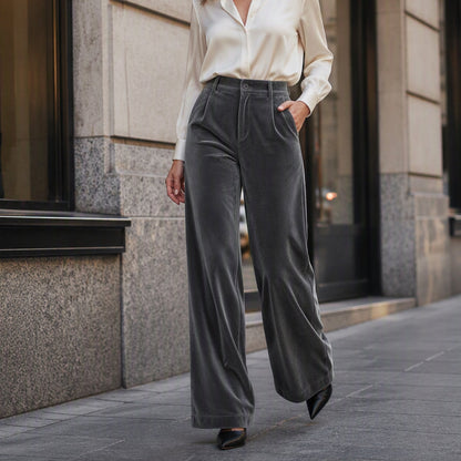 🌸 OFFRE LIMITÉE –50% ! ✨ Pantalon taille haute large en velours pour femme