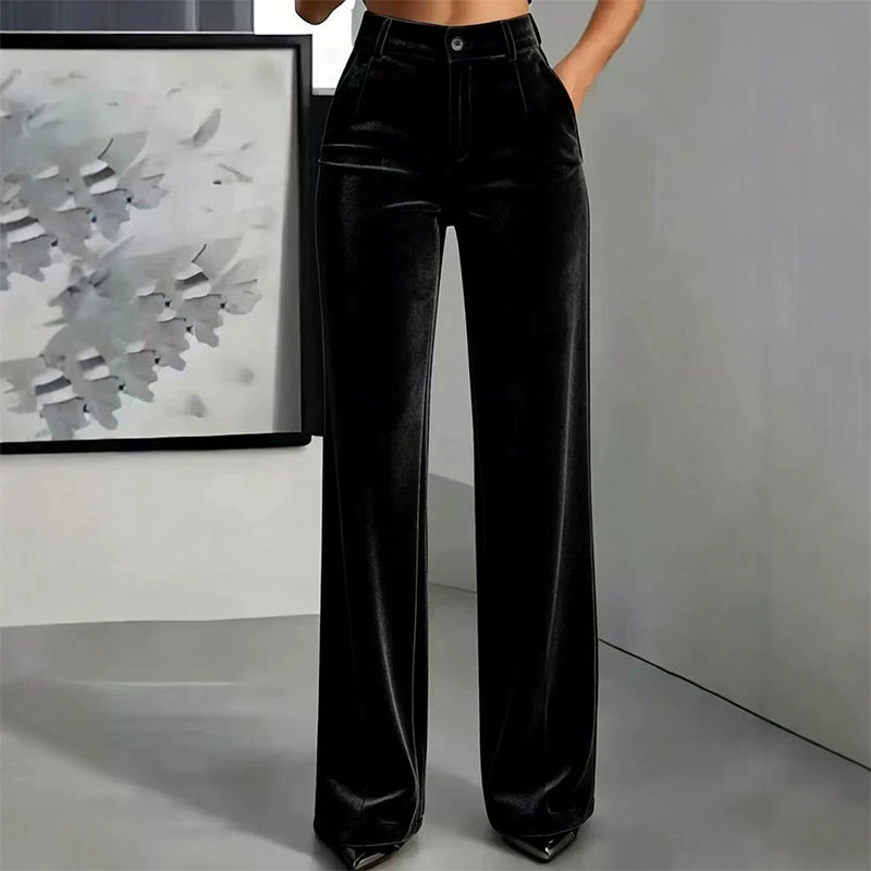 🌸 OFFRE LIMITÉE –50% ! ✨ Pantalon taille haute large en velours pour femme