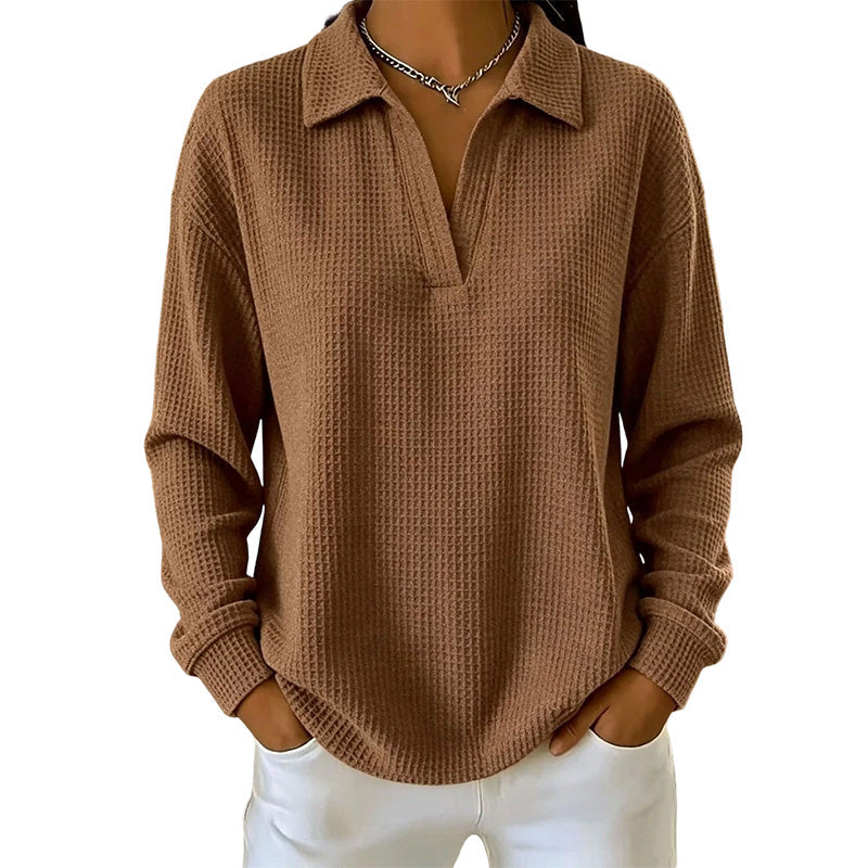 Haut en maille pour femme à col V et manches longues