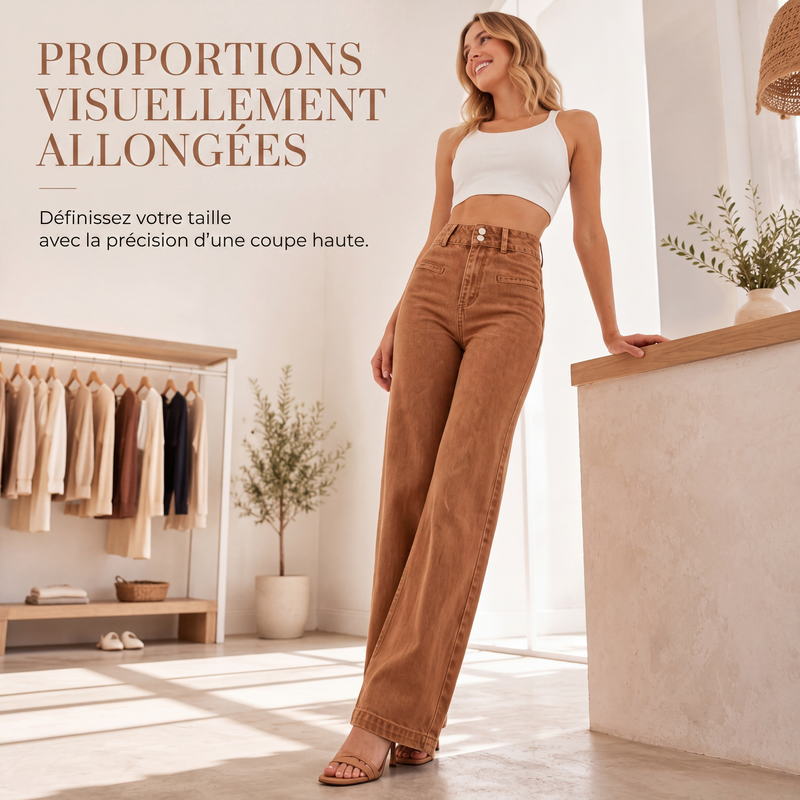Jeans décontractés taille haute jambe large pour femme