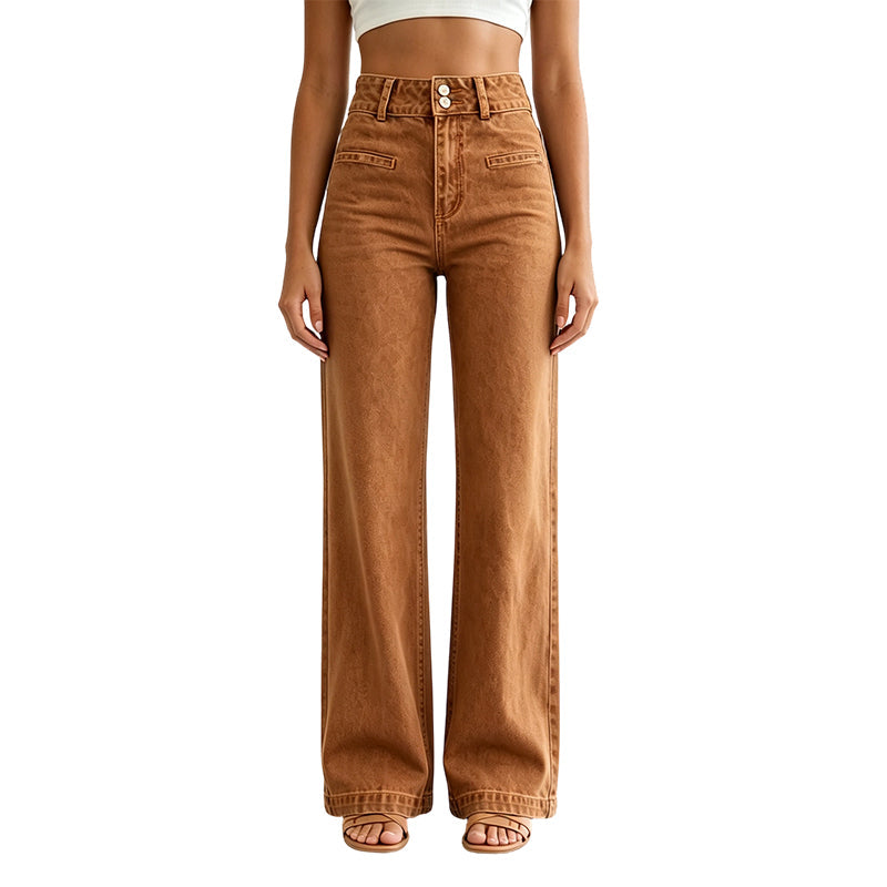 Jeans décontractés taille haute jambe large pour femme