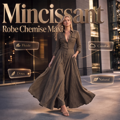 🌙 OFFRE LIMITÉE -50% ! 💕 Robe maxi pour femme à col revers et boutonnée