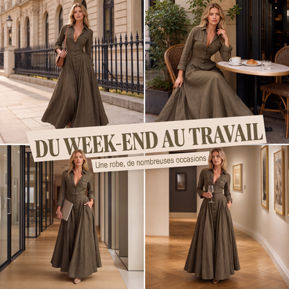 🌙 OFFRE LIMITÉE -50% ! 💕 Robe maxi pour femme à col revers et boutonnée