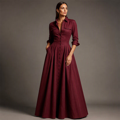 🌙 OFFRE LIMITÉE -50% ! 💕 Robe maxi pour femme à col revers et boutonnée