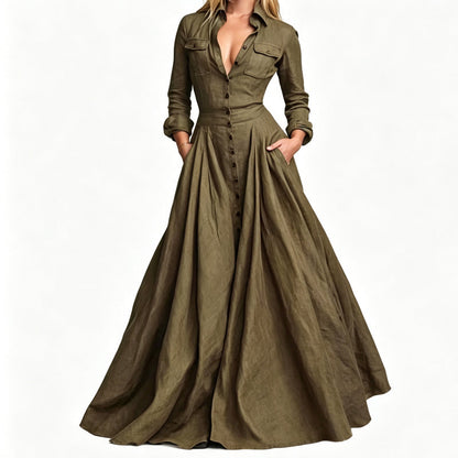 🌙 OFFRE LIMITÉE -50% ! 💕 Robe maxi pour femme à col revers et boutonnée