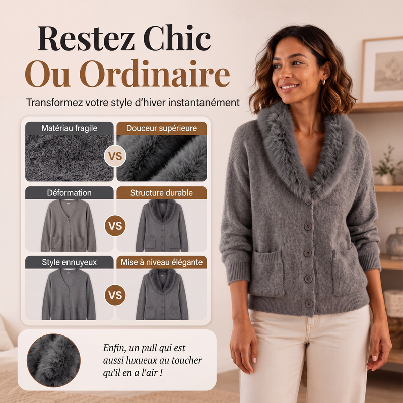 Cardigan en maille à col fourrure pour femme