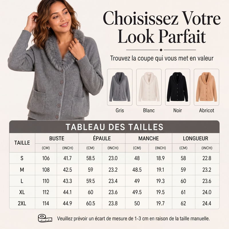 Cardigan en maille à col fourrure pour femme