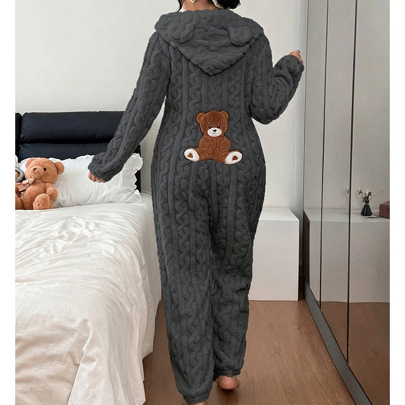 🌙 OFFRE LIMITÉE -50% ! 💕 Pyjama une-pièce à capuche motif ours mignon pour femme