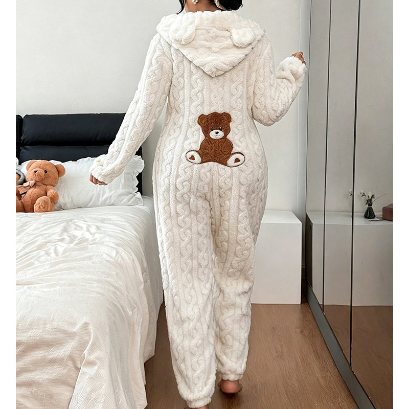 🌙 OFFRE LIMITÉE -50% ! 💕 Pyjama une-pièce à capuche motif ours mignon pour femme