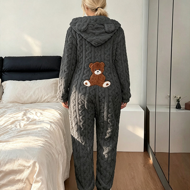 🌙 OFFRE LIMITÉE -50% ! 💕 Pyjama une-pièce à capuche motif ours mignon pour femme