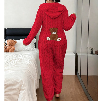 🌙 OFFRE LIMITÉE -50% ! 💕 Pyjama une-pièce à capuche motif ours mignon pour femme