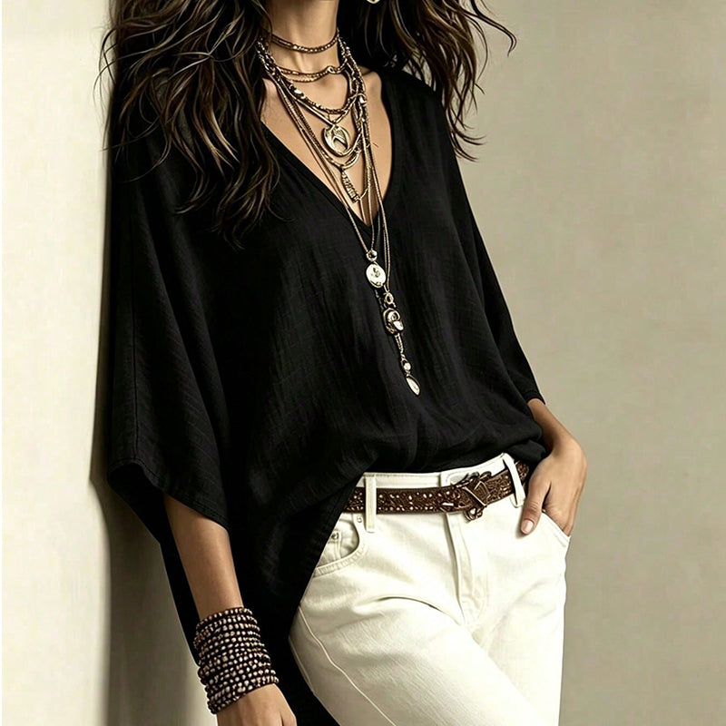 Blouse féminine col V drapé et fluide