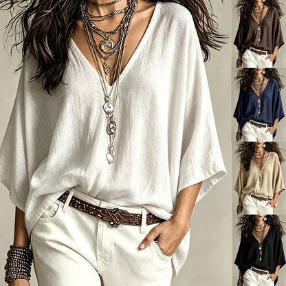 Blouse féminine col V drapé et fluide