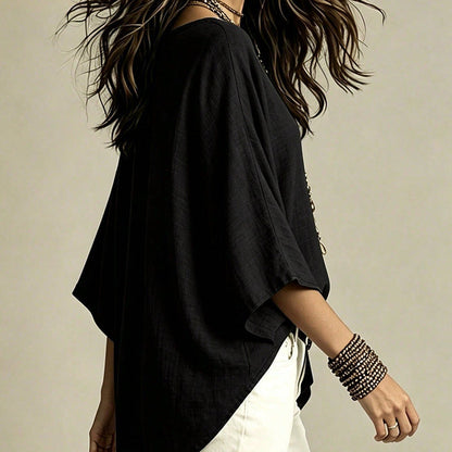 Blouse féminine col V drapé et fluide