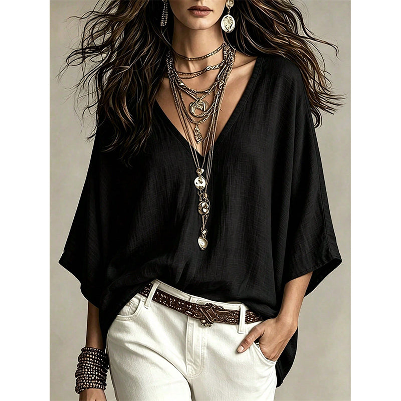 Blouse féminine col V drapé et fluide