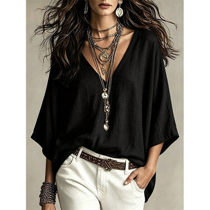 Blouse féminine col V drapé et fluide