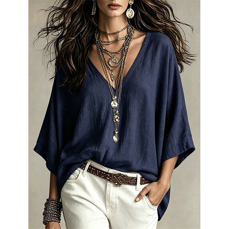 Blouse féminine col V drapé et fluide