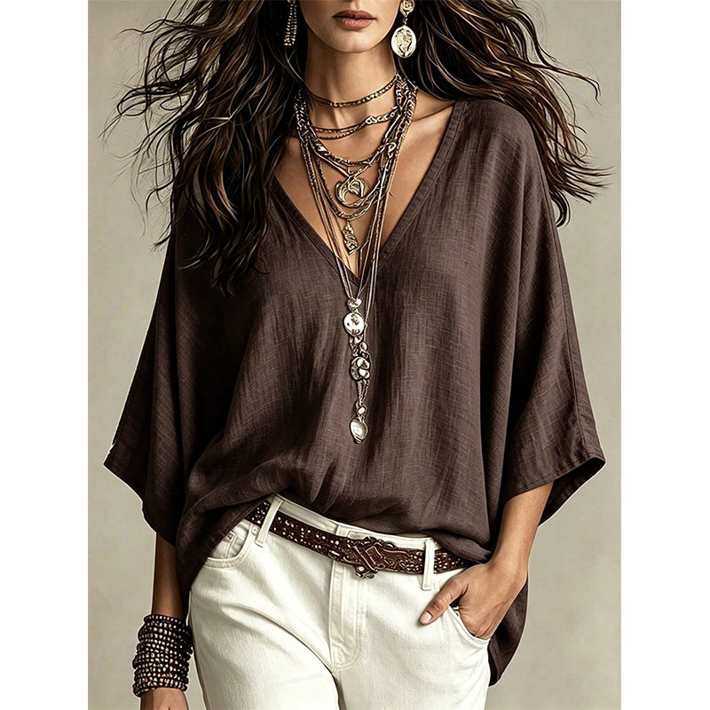 Blouse féminine col V drapé et fluide