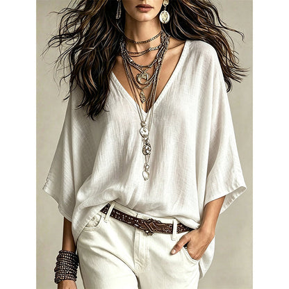 Blouse féminine col V drapé et fluide
