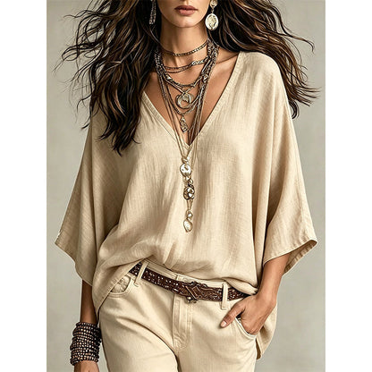 Blouse féminine col V drapé et fluide