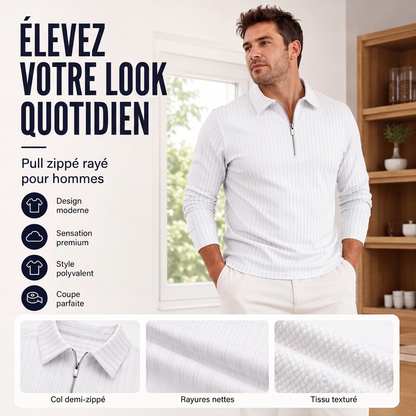 Chemise rayée décontractée pour homme à col quart-zip