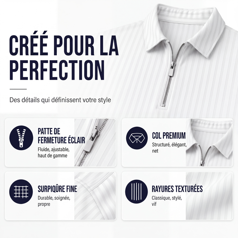 Chemise rayée décontractée pour homme à col quart-zip
