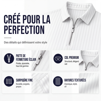 Chemise rayée décontractée pour homme à col quart-zip