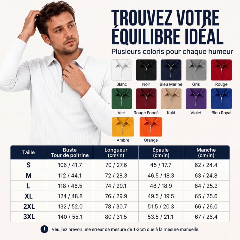 Chemise rayée décontractée pour homme à col quart-zip