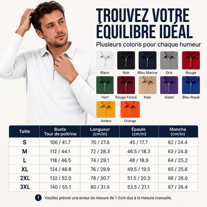 Chemise rayée décontractée pour homme à col quart-zip