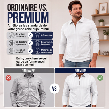 Chemise rayée décontractée pour homme à col quart-zip