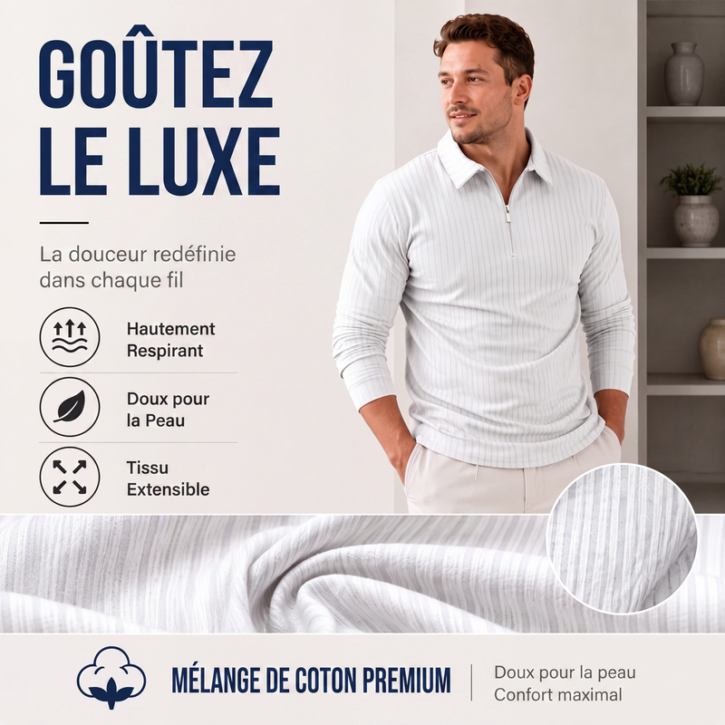 Chemise rayée décontractée pour homme à col quart-zip