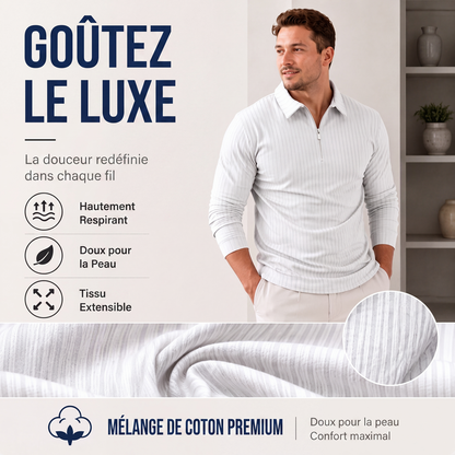 Chemise rayée décontractée pour homme à col quart-zip